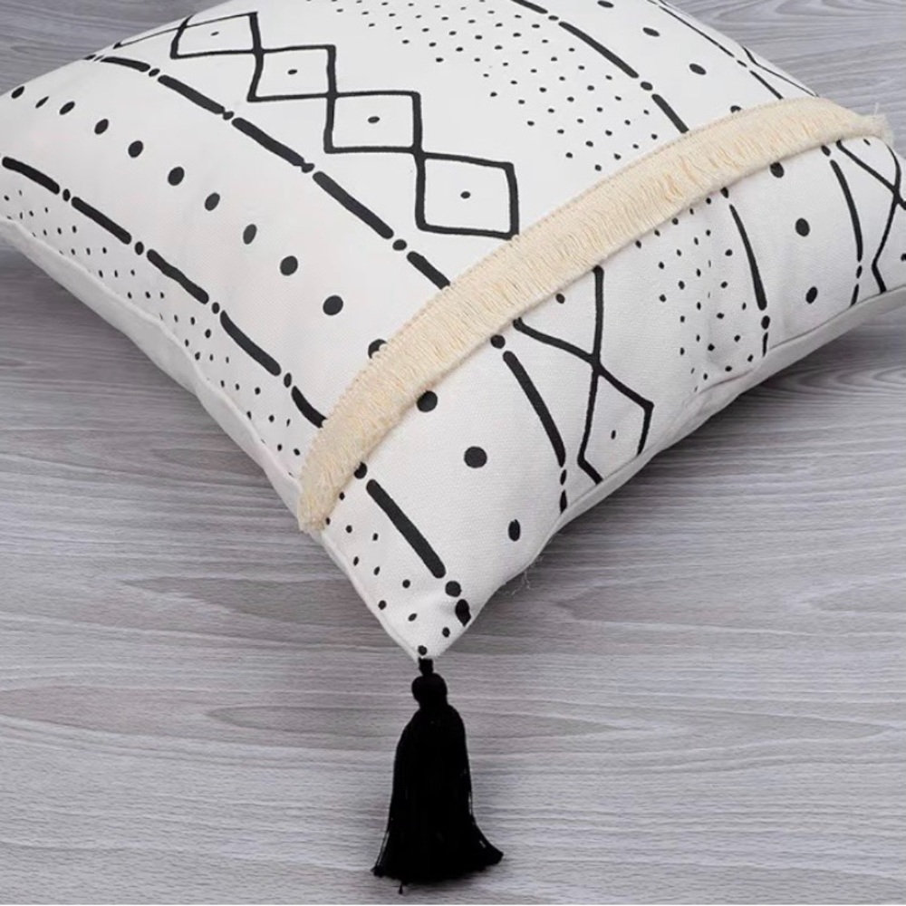CDWERD Boho 18x18” Pillow Covers Set of 4 Faux Leather, linen, Fringe Tassels - Picture 4 of 16